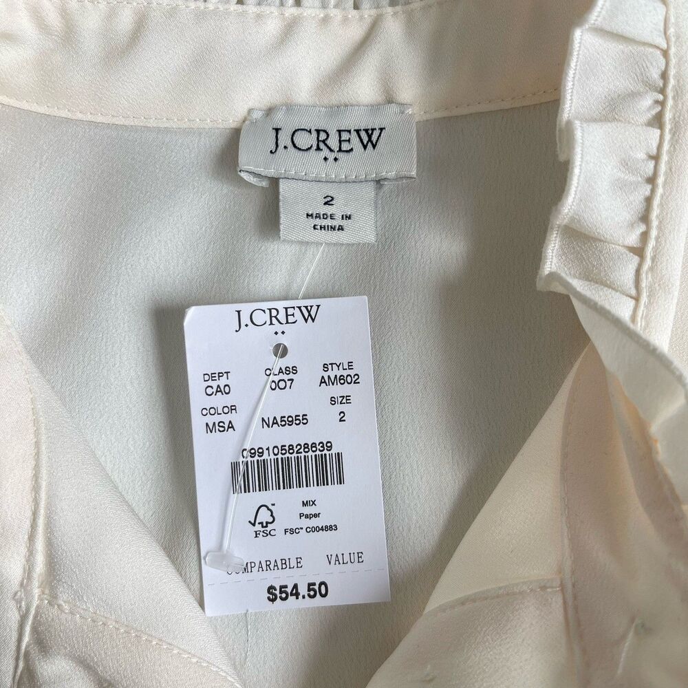 NWT J.Crew Ruffle Trim Crepe Coquette Preppy Career Office Top Blouse 2 Ivory - Picture 10 of 11